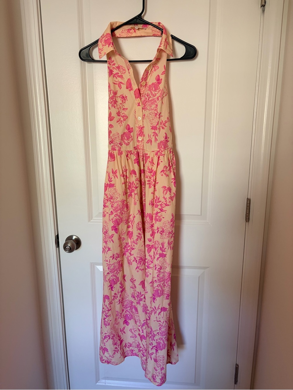 Source Unknown Pink Floral Maxi Dress on Cream Background